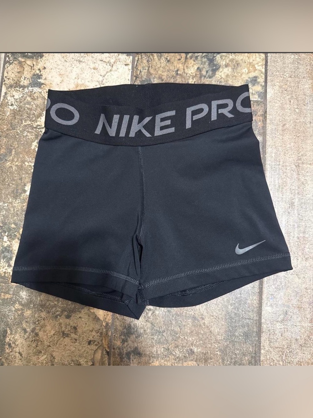 Nike Pro Women's Black Athletic Bike Shorts with Gray Logo